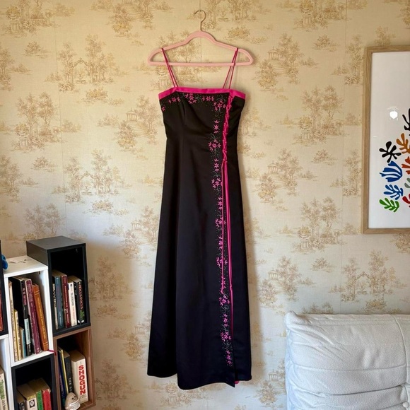 VTG 90s y2k Morgan & Co. black pink floral corset formal whimsigoth prom dress - Picture 1 of 8